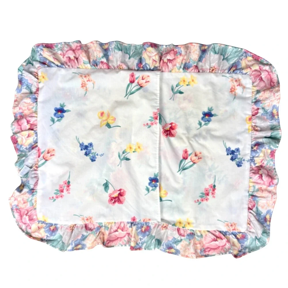 Vintage Martha Stewart Set Floral Chintz Ruffled Sham Dreamy Cottage Garden 1989